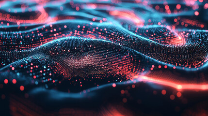 Abstract Data Wave: Neon Blue and Red 3D Rendering