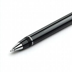 Naklejka premium Elegant Black Pen with Glossy Finish and Silver Accents on White Background