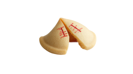 Unique fortune cookie with a handwritten message split in two revealing the interesting surprise within