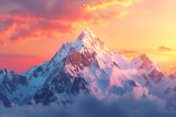 Obraz premium Majestic Mountain Sunset: Vibrant Peaks, Serene Landscape, Vivid Colors