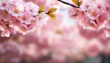 春の美しい桜の木と花びらと空の背景。AIで生成