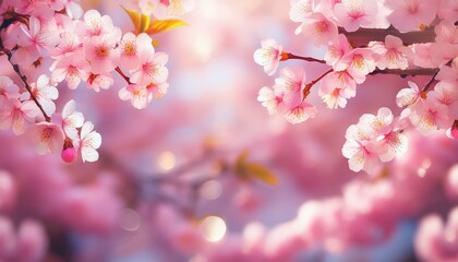 春の美しい桜の木と花びらと空の背景。AIで生成