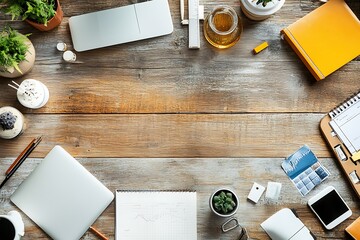Workspace, Desk, Office, Top View, Flatlay, Technology, Wood