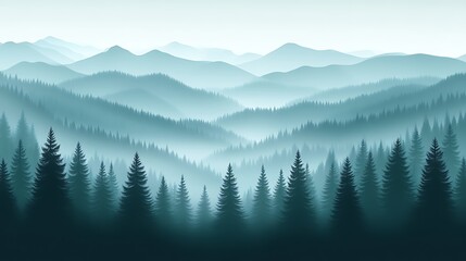Fototapeta premium Misty Mountains and a Foreground of Pine Trees