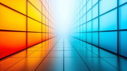 The reflective glass facade of an office building at dusk, mirroring the surroundings, symbolizing innovation, forward-thinking, and the dynamic energy of modern business.