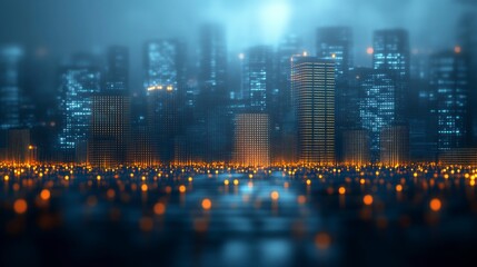 A glowing skyscraper among a sea of dark buildings, representing innovation as a businessâ€™s way to stand out and lead in the modern urban corporate landscape.