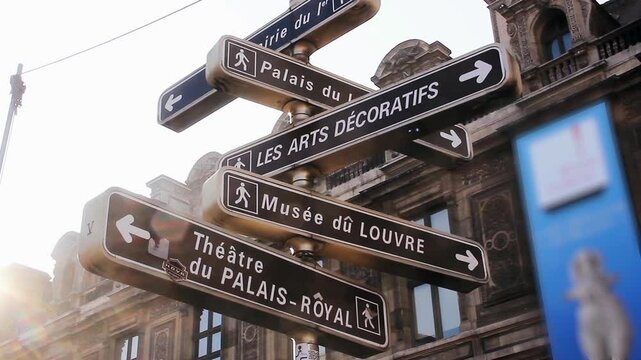 Road Signs Near the Louvre Museum in Paris, France