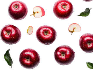 Arrangement of Red Apples and Apple Slices Isolated On A White Background, PNG Transparent