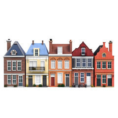 Fototapeta premium Charming Row of Colorful Townhouses European Architecture Real Estate Brick Buildings