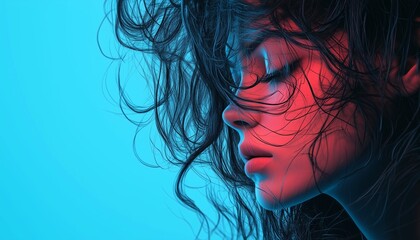 Naklejka premium Close up photo of a woman with curly hair, long eyelashes, and thick curly hair