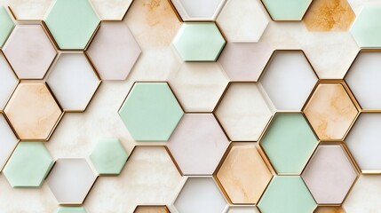 Luxurious abstract hexagonal pattern with marble and pastel tones