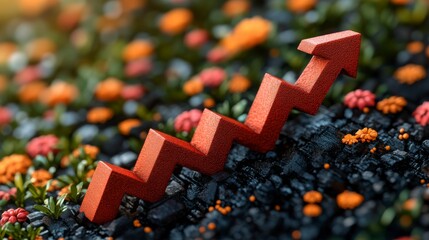 A sleek, modern graph with an upward arrow, depicting progress in business success, skill enhancement, and market growth, set against a backdrop of futuristic finance and economic prosperity.