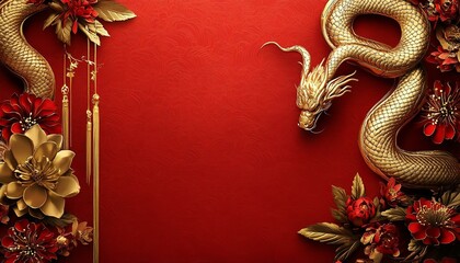 luxury red and gold chinese snake new year background with copy space for text snake year