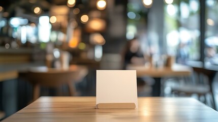 Mock up Table tent menu card on blurred cafe bar background