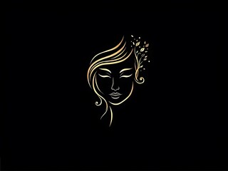 Beauty girl gold logo on black background