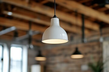 Obraz premium Close up of empty white stopper hanging in wooden interior with industrial ceiling mockup