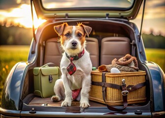 Jack Russell Terrier Road Trip: Adorable Dog in Car Trunk Ready for Adventure