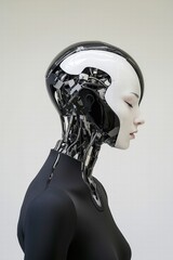 Futuristic Humanoid Robot Profile with Transparent Skull Revealing Complex Internal Components and Minimalist Design