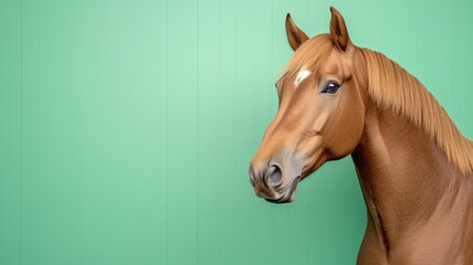 Obraz premium Chestnut Horse with Green Background in Horse Stables for Graphic Design or Digital Compositing Illustration