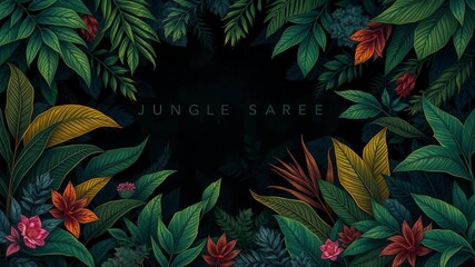 Dark and mysterious pattern featuring exotic leaves in shades of green and black, mystery, texture