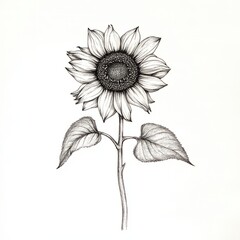 Fototapeta premium A sunflower in full bloom, isolated on a white background.