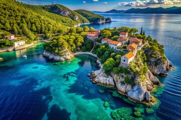 Kalamota Island Drone Photography: Adriatic Sea, Croatia - Stunning Aerial View of Serene Blue Waters & Rugged Coastline