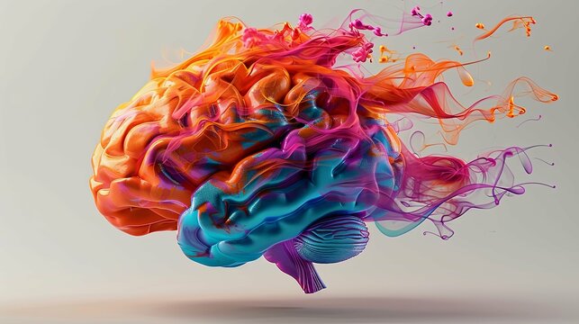 Vibrant Artistic Render of a Human Brain Exploding with Color