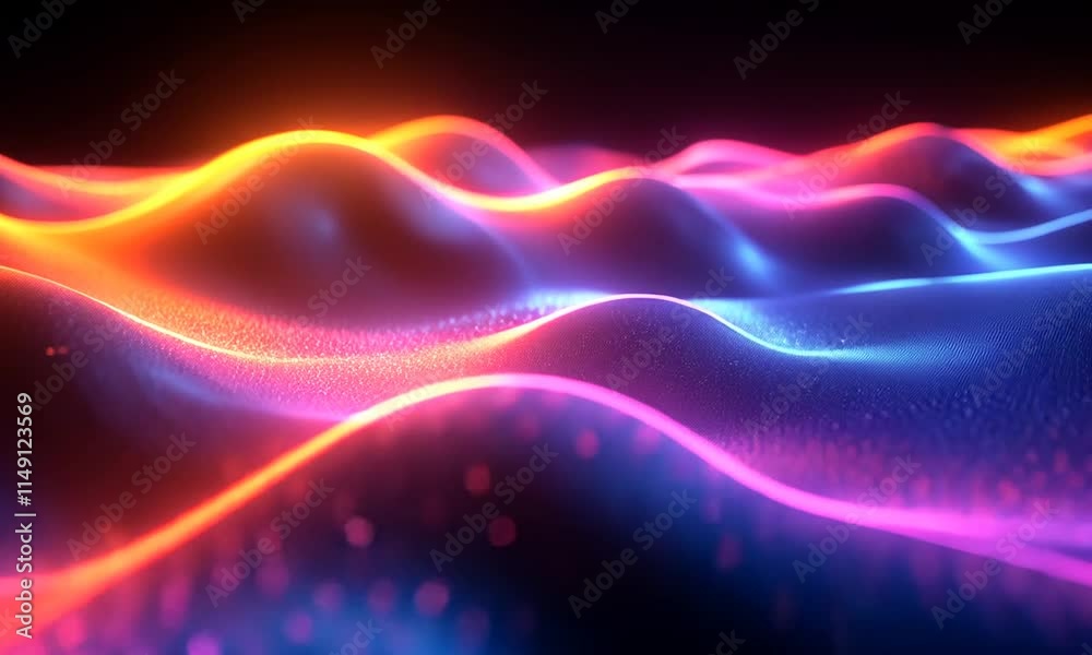 Wall mural vibrant abstract waves of light and color create a dynamic digital landscape.