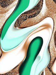 Fototapeta premium Mint green and gold abstract fluid art with glittering textures