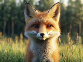 Fototapeta premium close-up of a fox in a lush green meadow,friendly gaze.