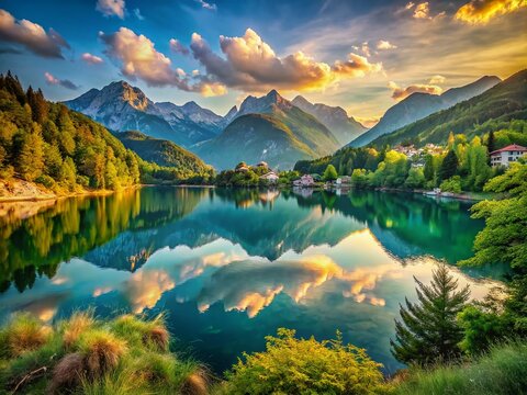 Lago dei Caprioli Panoramic: Breathtaking Italian Lake Landscape Photography