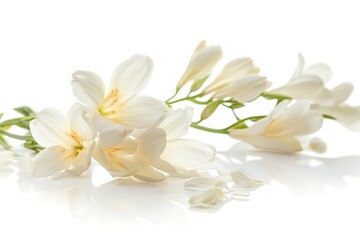 white freesia with long slender petals isolated on white background