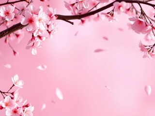 Pink sakura petals gently falling against a soft pink background, petals, pink