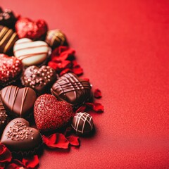 Valentine&rsquo;s Day Banner with Premium Chocolates, Rose Petals, and Elegant Text