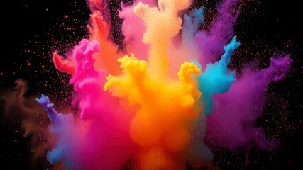 Fototapeta premium Vibrant explosion of colored powder against dark backdrop, particles, festive event