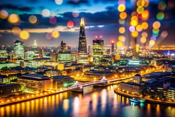 Obraz premium London Cityscape Night View, Bokeh Lights, January 2015, UK