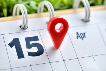 Red pin marks April 15 on calendar highlighting significant date