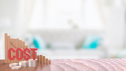 The Red cost text and gold coins for business concept 3d rendering.