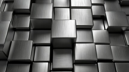 A 3D render of a futuristic building structure made of metallic blocks, with a reflective wall design to emphasize modernity and innovation in contemporary architecture.