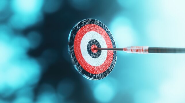 Precision targeted therapy concept illustrated by dart hitting bullseye of target. Personalized medicine approach in cancer treatment. Molecular drug delivery system. Modern healthcare innovation.