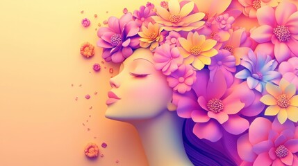 Serene Woman Adorned with Vibrant Floral Crown: A 3D Digital Art Piece