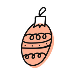 Christmas tree cone with simple pattern and pink spot in doodle style