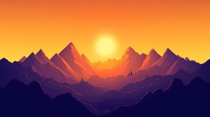 Majestic Mountain Range Sunset Landscape Silhouette