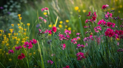 Fototapeta premium Vibrant Wildflower Meadow in Summer Sunlight