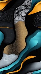 Fototapeta premium Abstract black and gold geometric composition with textures