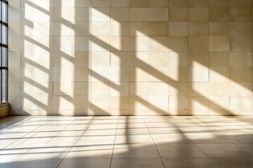 Obraz premium Sunlit Interior: Architectural Light and Shadow Play on Beige Tiles