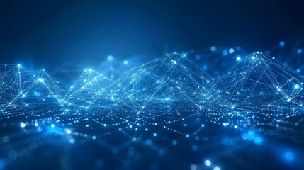 Fototapeta premium 3D connection structure with mesh-like patterns, featuring intricate lines and geometric shapes, visualizing the complex interconnection of scientific data and digital networks.