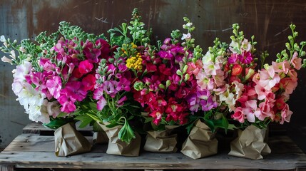 Vibrant Bouquet of Colorful Flowers in Rustic Setting