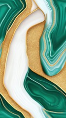 Abstract marble texture with green, white, and gold glitter