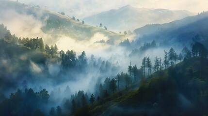 Obraz premium Misty Mountain Majesty: A Serene Landscape